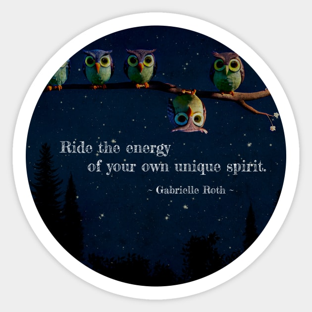 Owl that is Different with unique spirit quote collage Sticker by Sandy Richter Art & Designs